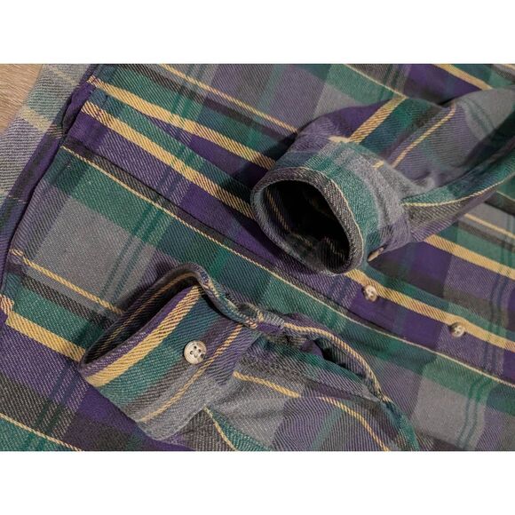Vintage St. John's Bay Flannel Men's Large Tall LT USA Made Purple Green Plaid - Picture 12 of 14